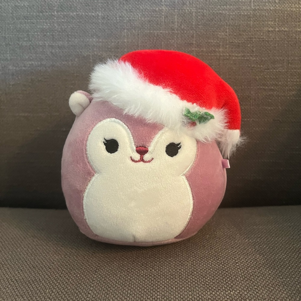“6 Pink Christmas Squirrel Squishmallow with Santa Hat
